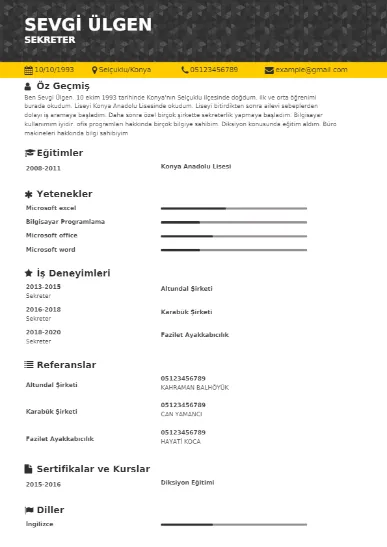 Sekreter Örnek cv indir